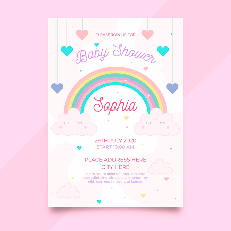 Invitación Evento Baby Shower Arcoiris